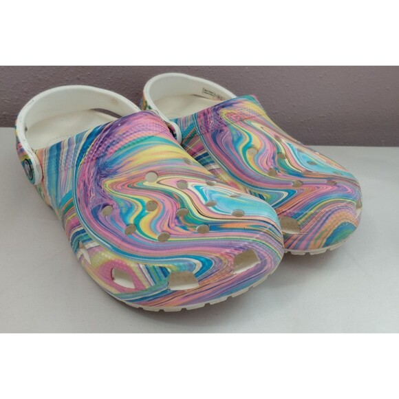 CROCS Shoes - Crocs Classic Rainbow Watercolors Tye-Dye Men’s Clog Size 7 Women's/ Men's 5